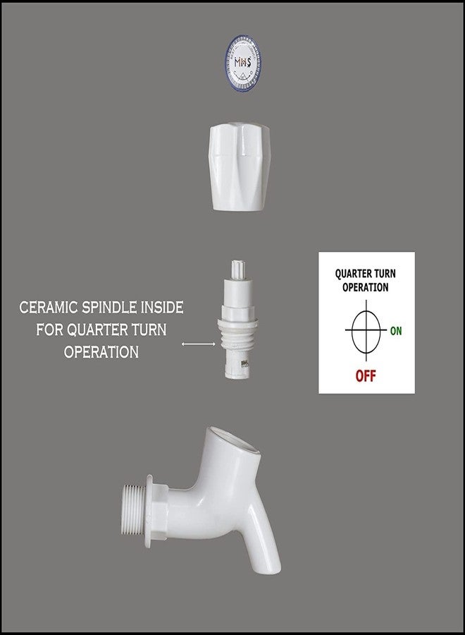 MHS White Abs Plastic Bib Cock Water Tap for Kitchen Bathroom Wash Basins Hot or Cold Water Quarter Turn Operated Ceramic Cartridge Inside 15 mm Inlet (Pack of 3) - Image 2